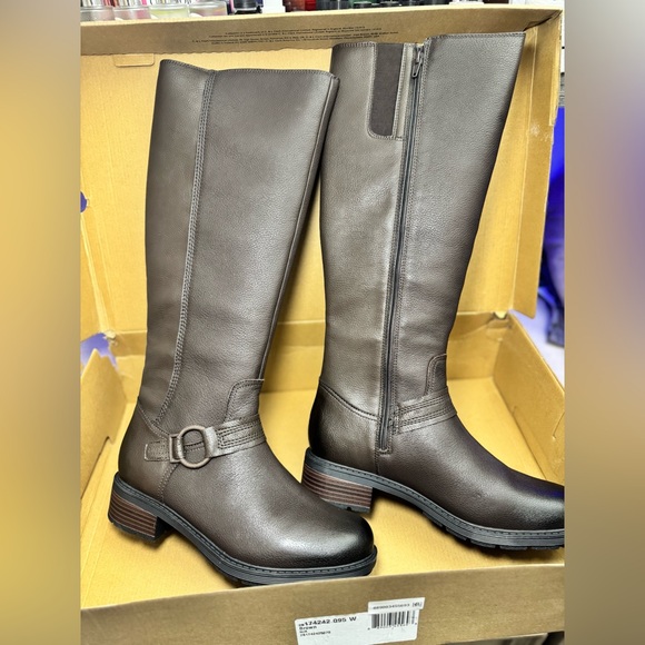 Clarks Women’s Hearth Rae Knee-High Leather Riding Boots — Dark Brown, Size 10 W - Picture 4 of 8